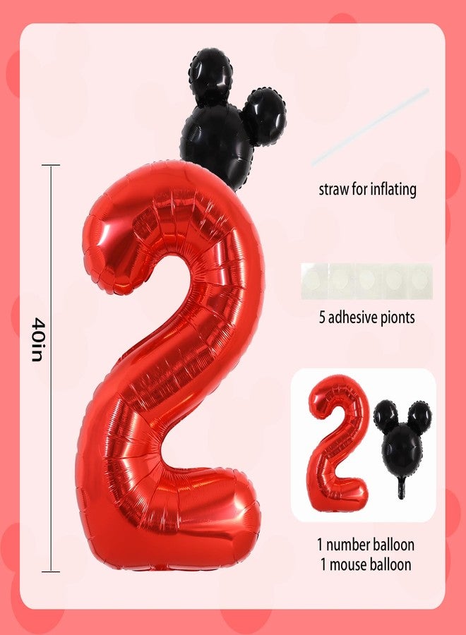 Vuzvuv 40 Inch Mouse Number Balloon No.2, Black Mouse Head Balloon and Red Giant Giant Number Two Balloon for Birthday, Mouse Theme Party Supplies, Baby Shower,Anniversary Decoration - Image 2